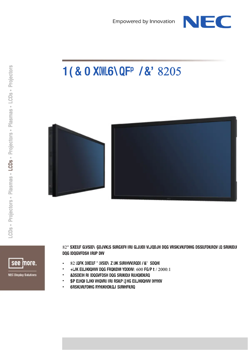 Imagen de la primera página del manual del dispositivo MultiSync LCD8205