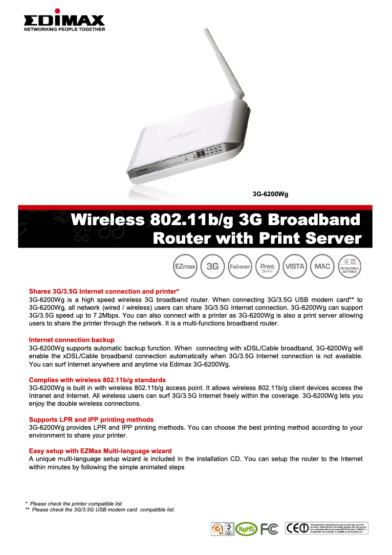 Imagen de la primera página del manual del dispositivo 3G-6200Wg