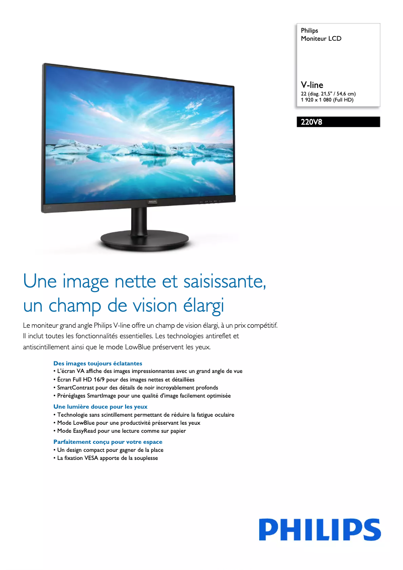 Página 1 del manual Ficha técnica Philips 220V8