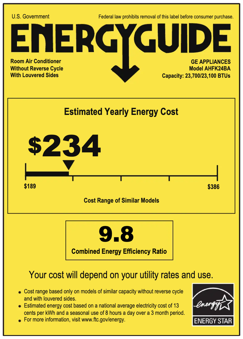 Página 1 del manual Etiqueta energética GE AHFK24BA