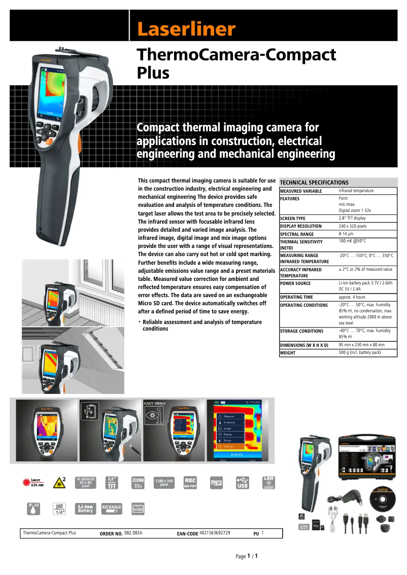 Página 1 del manual Ficha técnica Laserliner ThermoCamera-Compact Plus