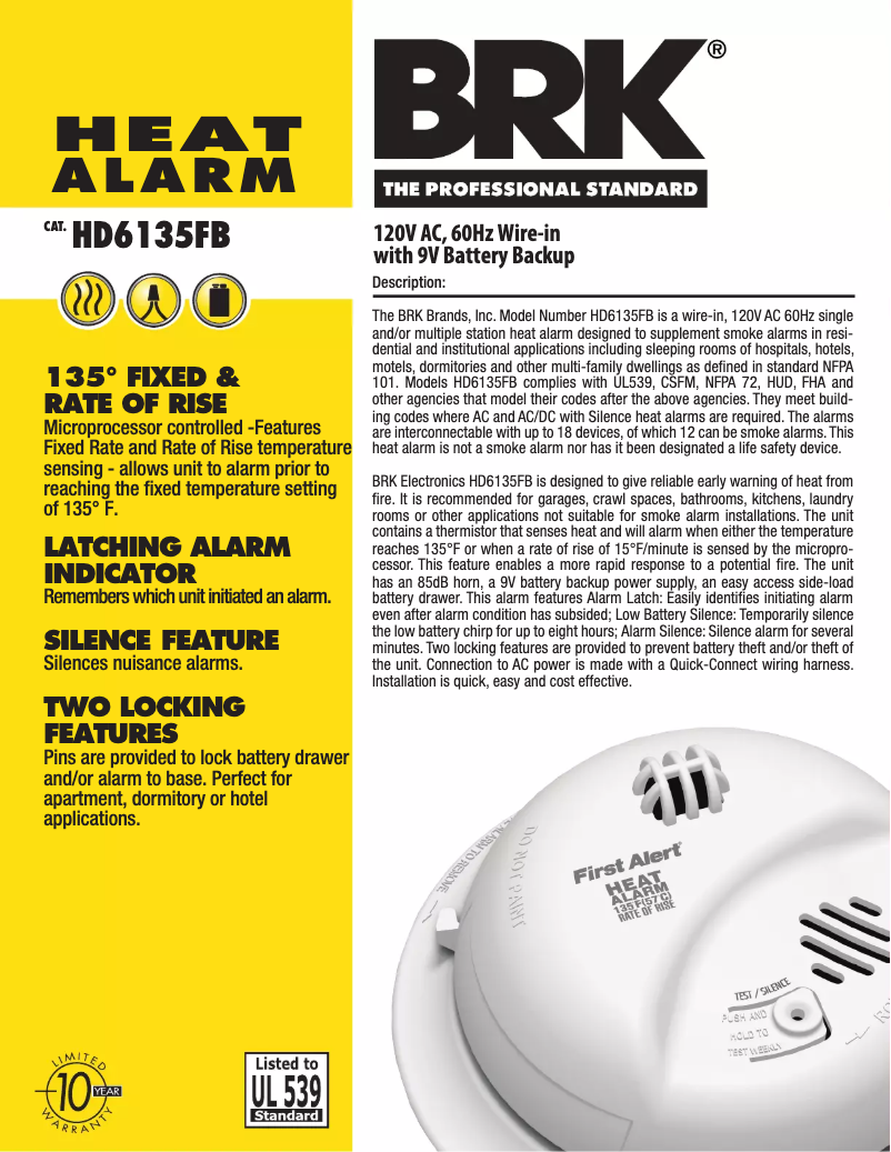 Página 1 del manual Ficha técnica First Alert HD6135FB
