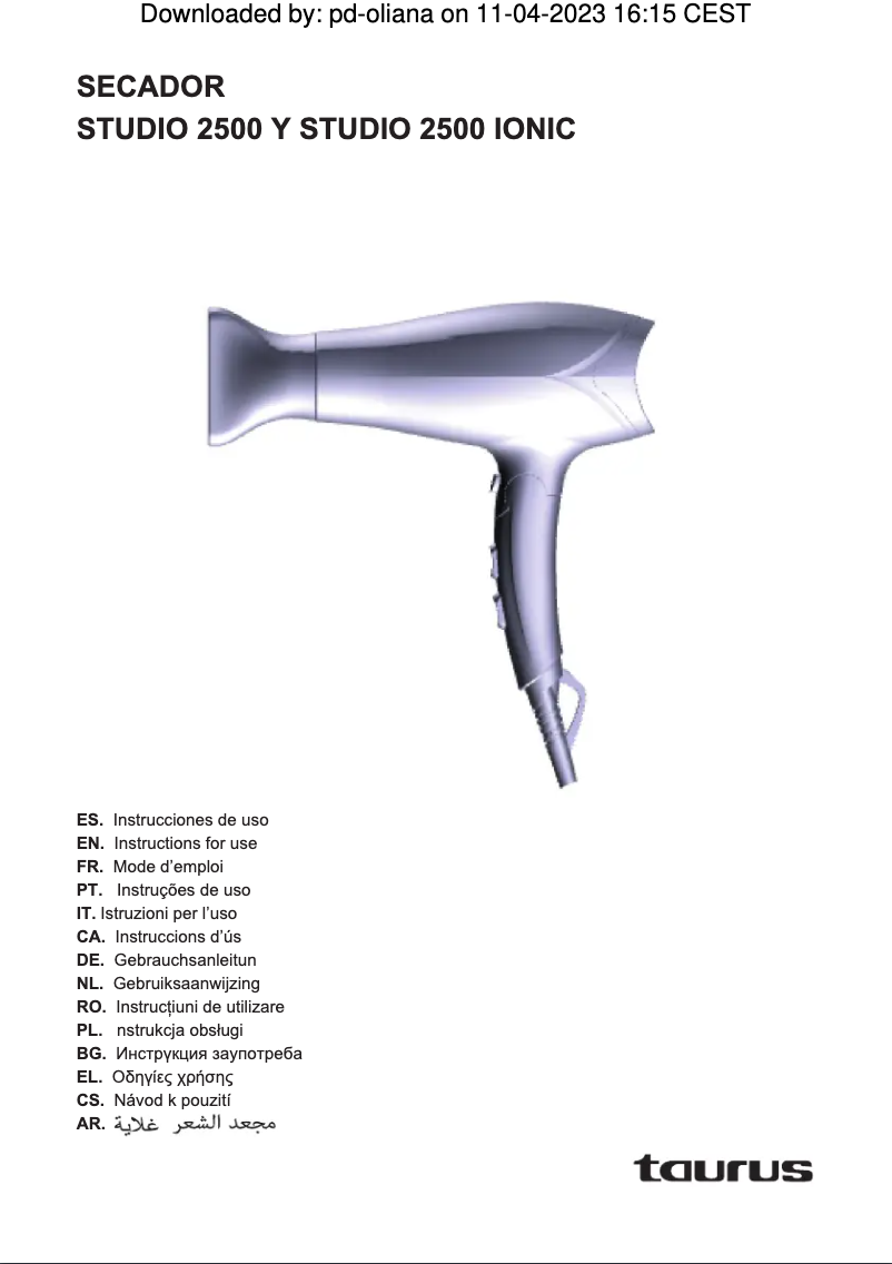 Imagen de la primera página del manual del dispositivo Studio 2500