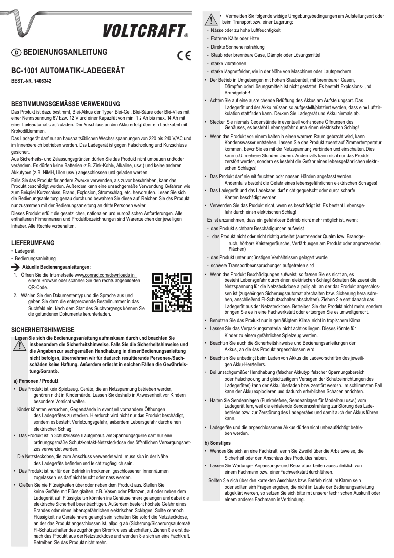 Página 1 del manual Manual de usuario Voltcraft BC-1001