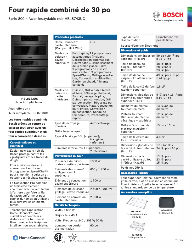 Página 1 del manual Ficha técnica Bosch HBL8743UC