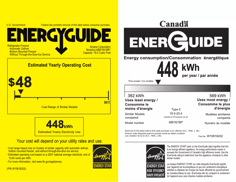 Página 1 del manual Etiqueta energética Amana ABB1921BRW