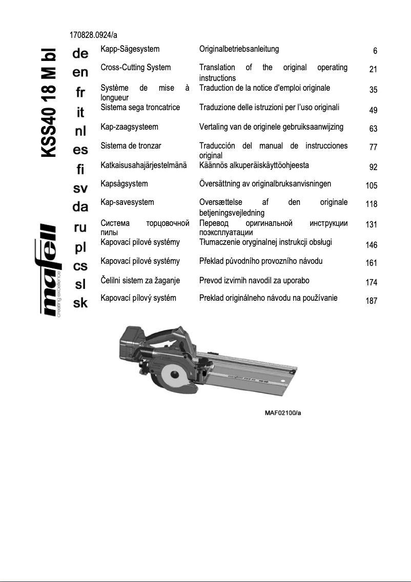 Página 1 del manual Manual de usuario Mafell KSS 40 18M bl