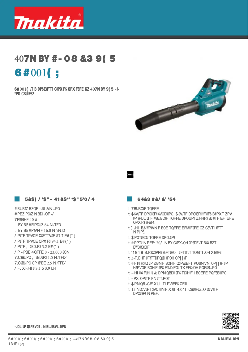 Página 1 del manual Ficha técnica Makita UB001GZ