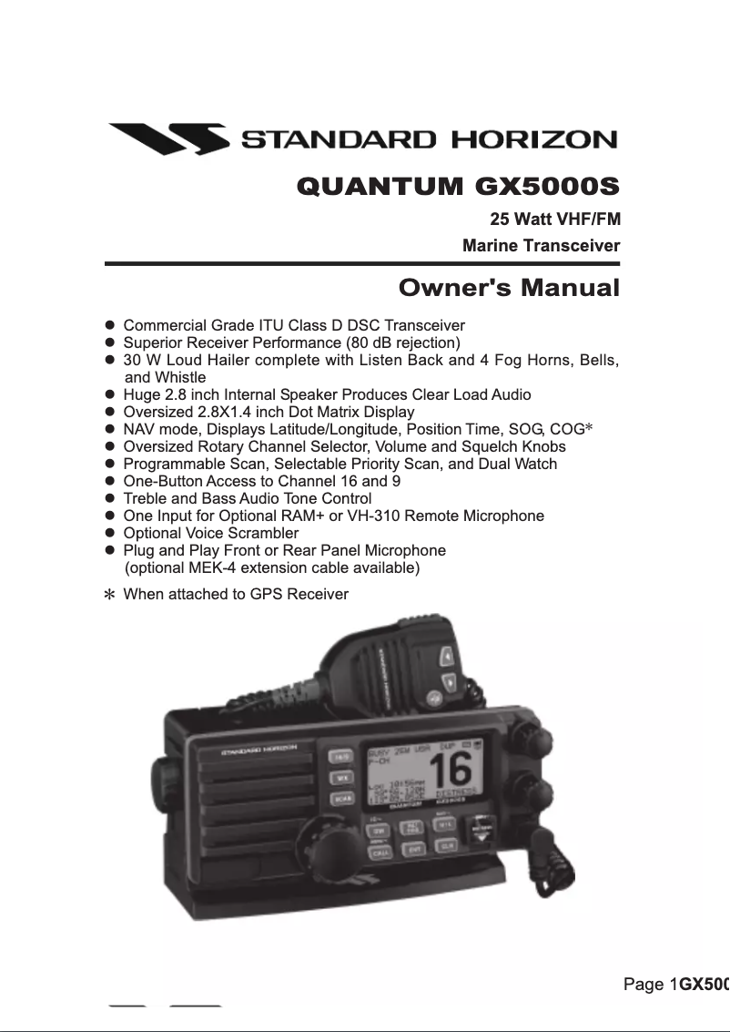 Página nº 1 - Manual de usuario Standard Horizon Quantum GX5000S