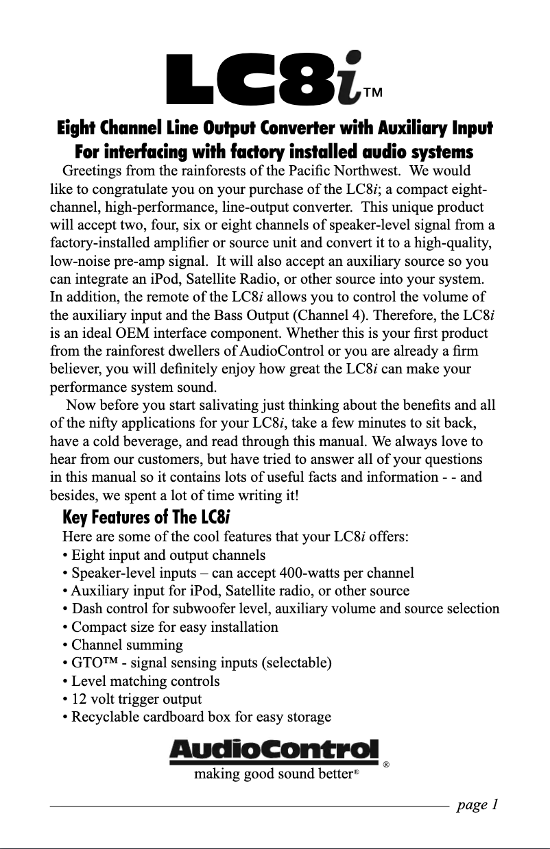 Imagen de la primera página del manual del dispositivo LC8i