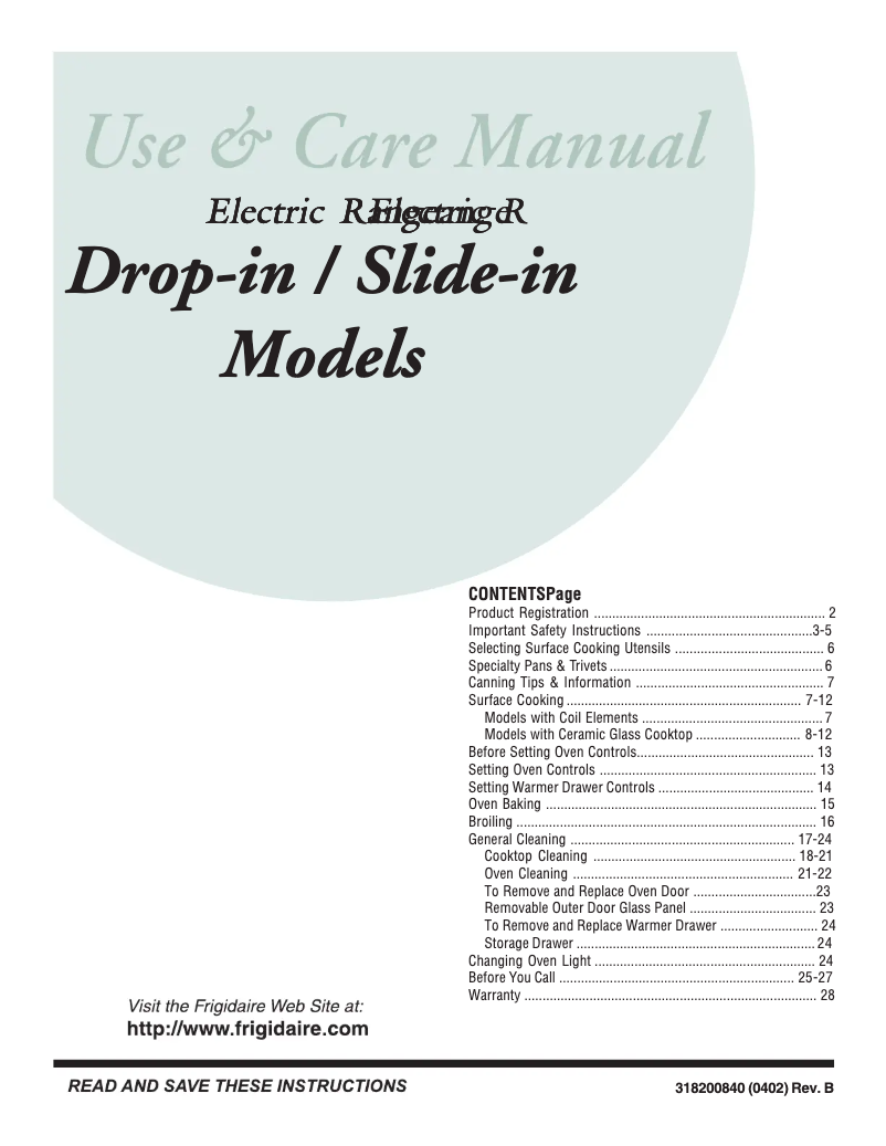 Página 1 del manual Manual de usuario Frigidaire PLES389DC