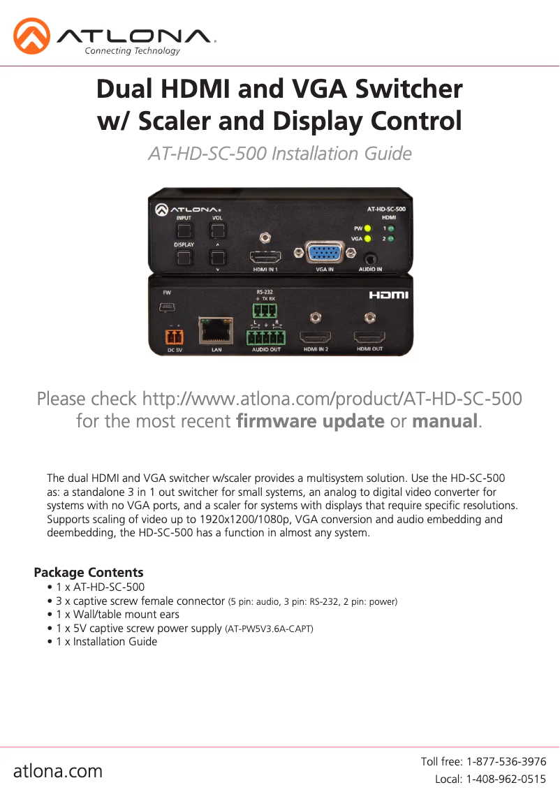 Página nº 1 - Guía de instalación Atlona AT-HD-SC-500