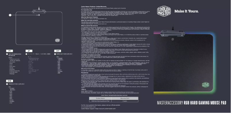 Página 1 del manual Manual de usuario Cooler Master RGB Hard Gaming Mouse Pad