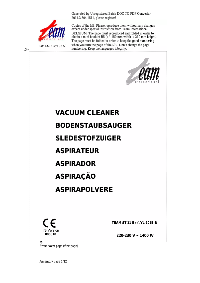 Imagen de la primera página del manual del dispositivo YL-102E-B