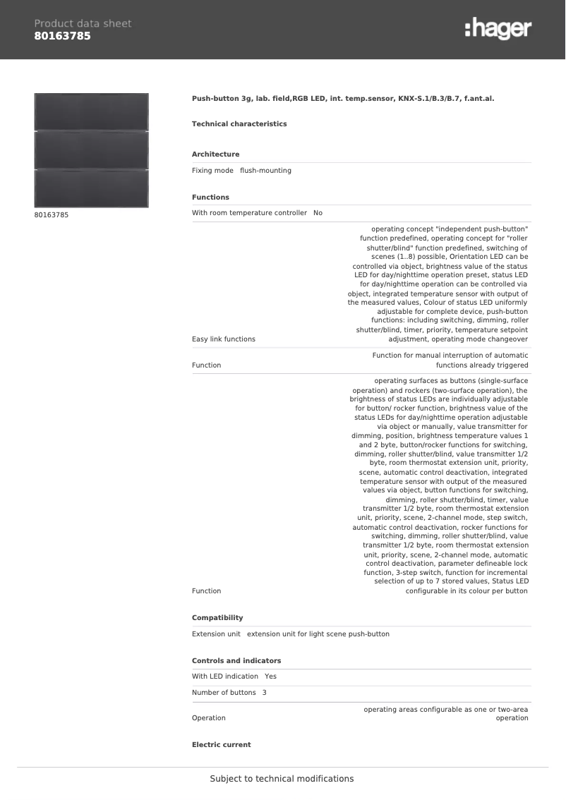 Página 1 del manual Ficha técnica Berker 80163785