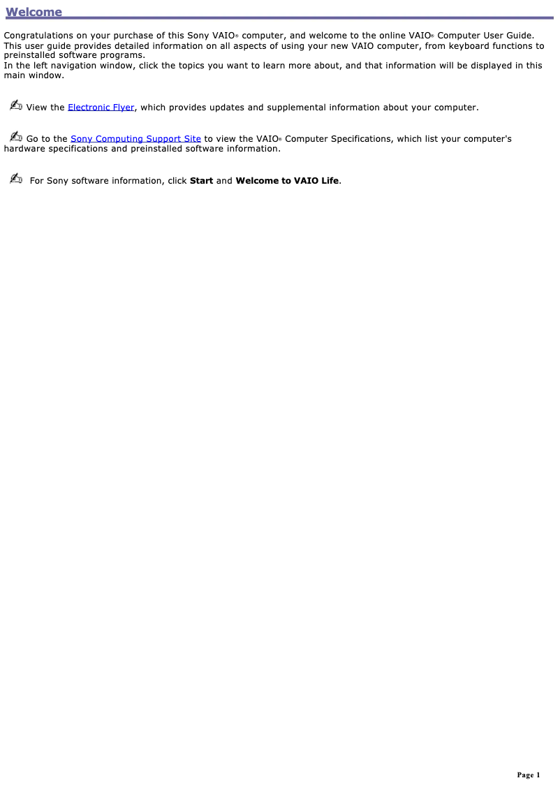 Imagen de la primera página del manual del dispositivo Vaio PCG-GRT270P