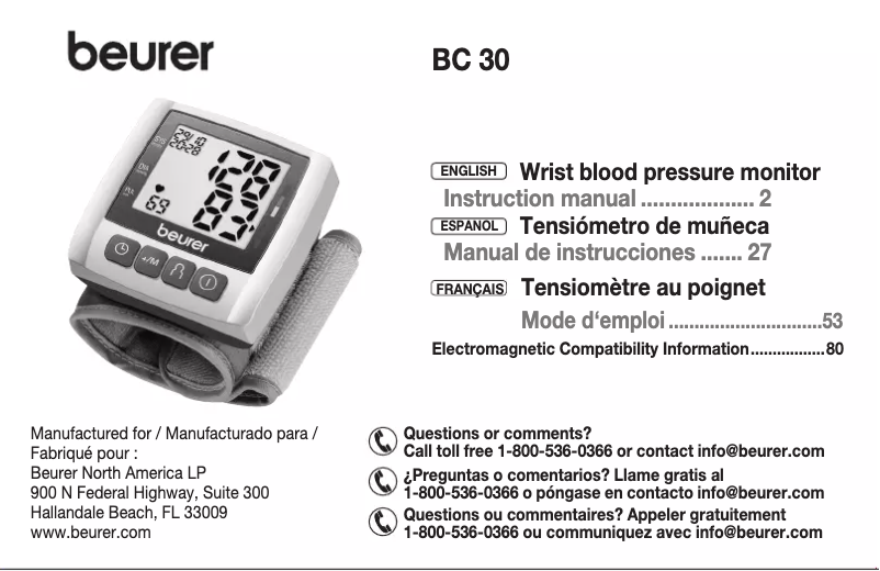 Página 1 del manual Manual de usuario Beurer BC 30