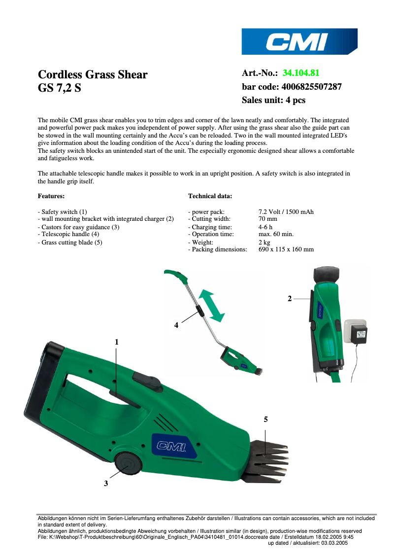 Página 1 del manual Ficha técnica CMI GS 7,2 S