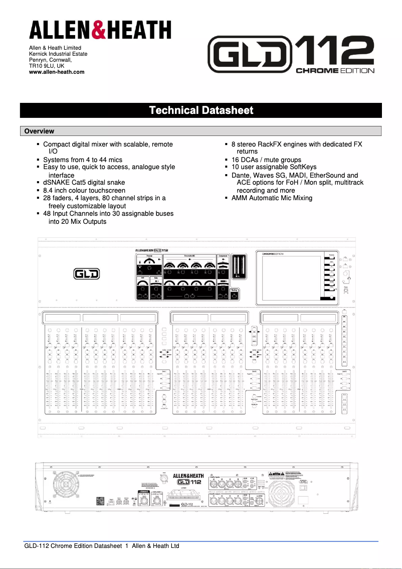 Página 1 del manual Ficha técnica Allen & Heath GLD-112