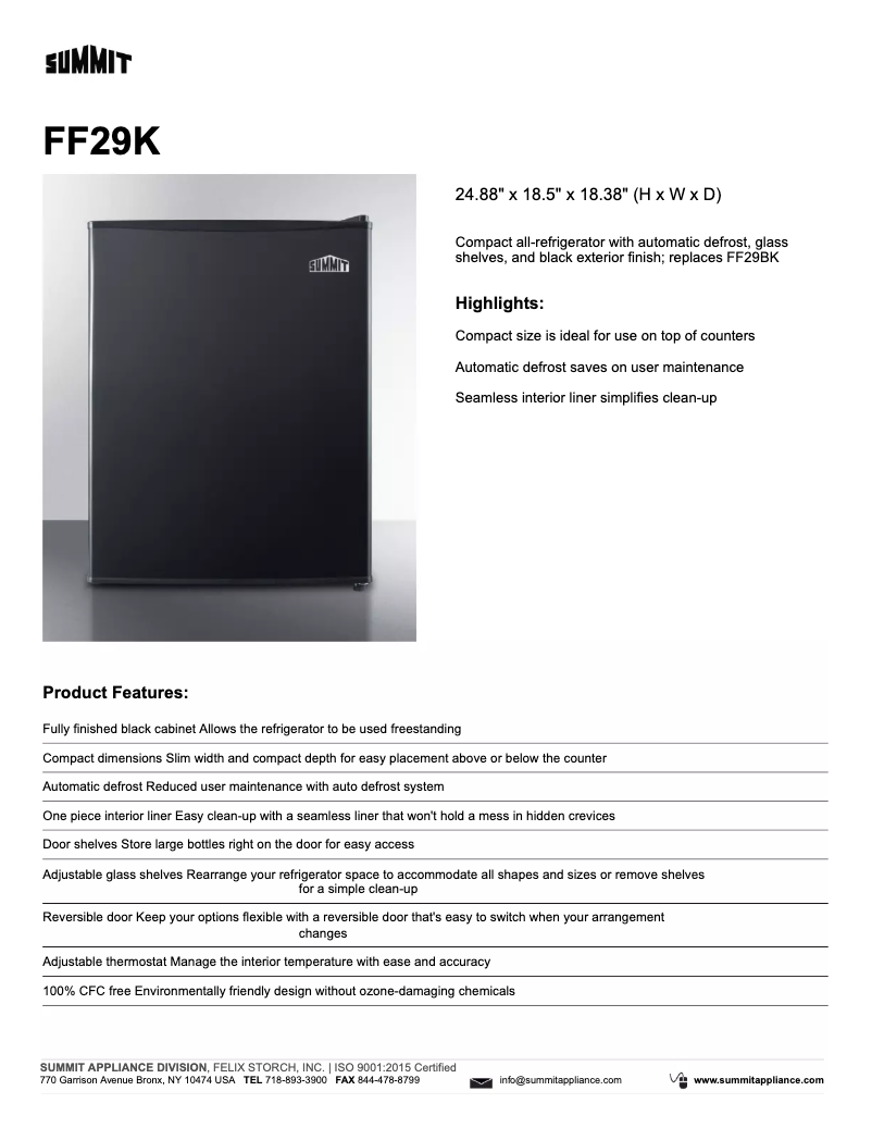 Página 1 del manual Ficha técnica Summit FF29K