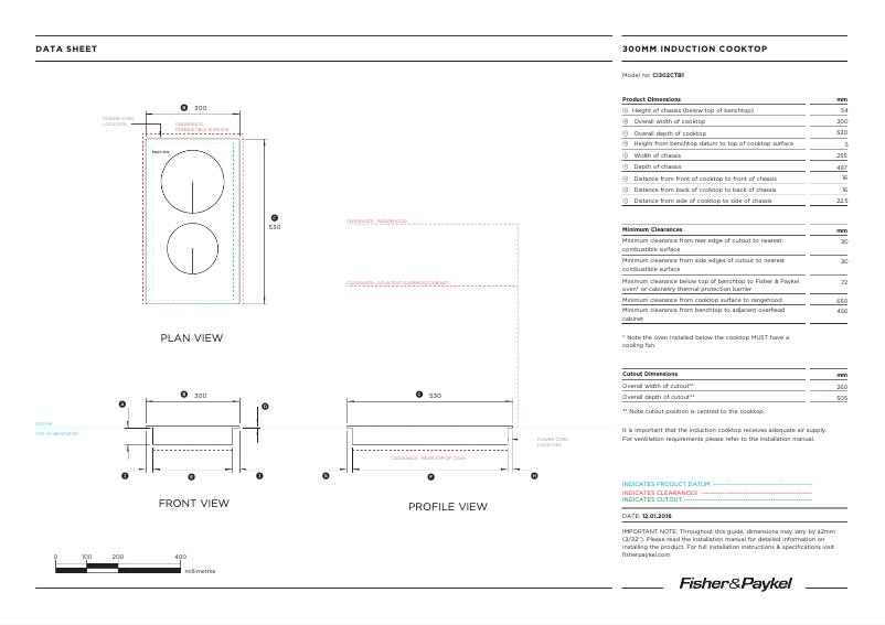 Página 1 del manual Ficha técnica Fisher & Paykel CI302CTB1