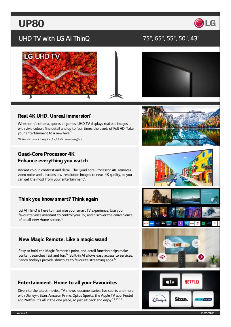 Página 1 del manual Ficha técnica LG 50UP8000PTB