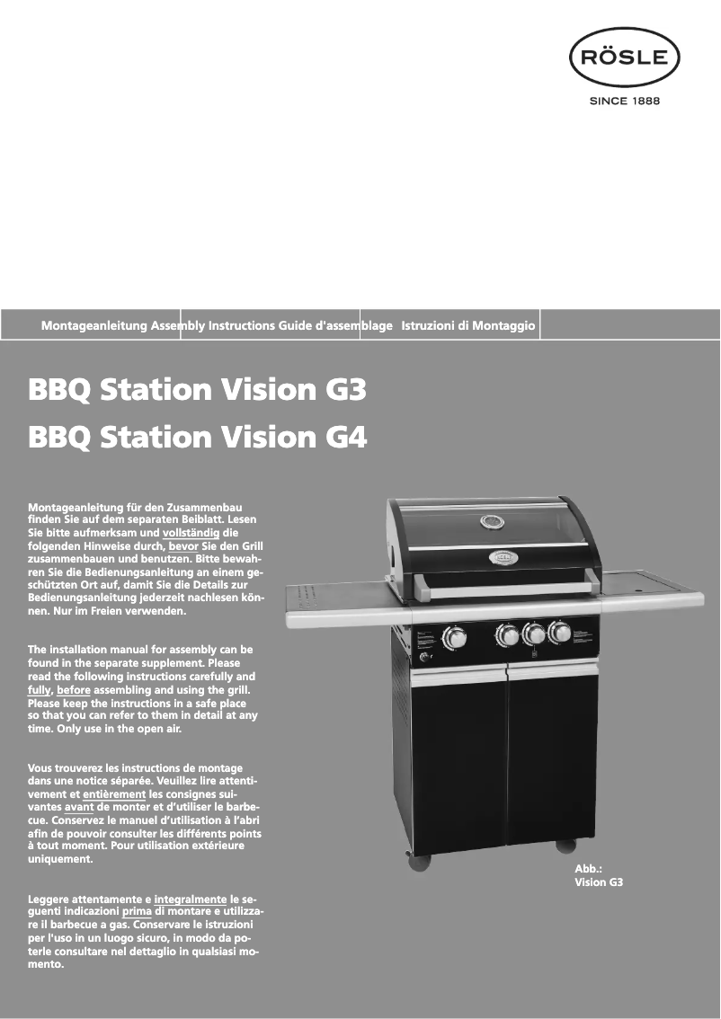 Imagen de la primera página del manual del dispositivo BBQ Station Vision G4