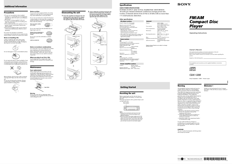 Página 1 del manual Manual de usuario Sony CDX-1200