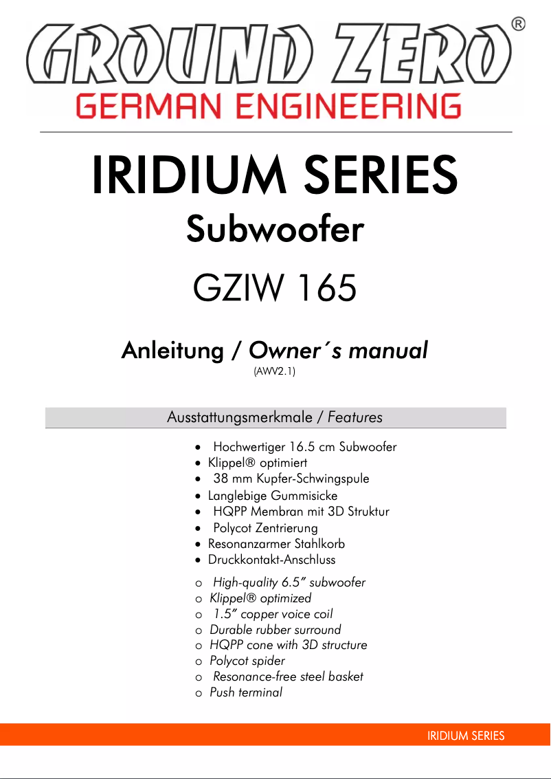 Página 1 del manual Manual de usuario Ground Zero GZIW 165