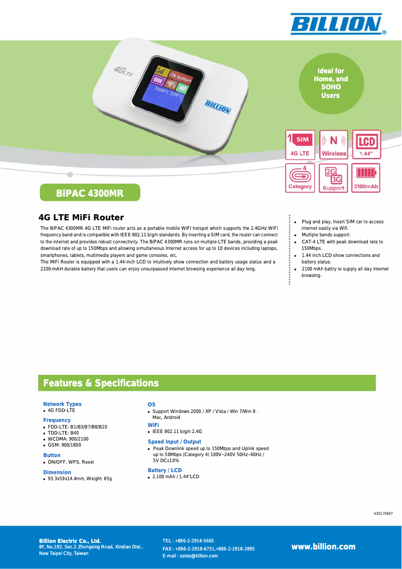 Página 1 del manual Manual de usuario Billion 4300MR