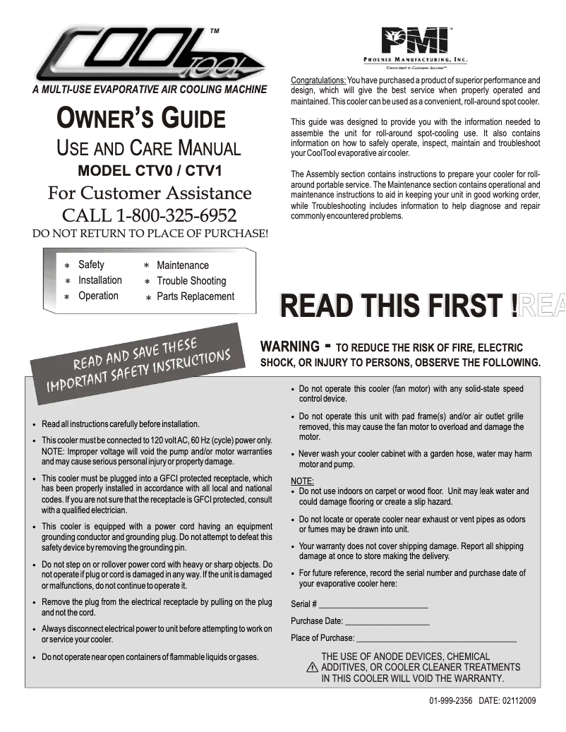 Página 1 del manual Manual de usuario Evapcool CoolTool CTV11