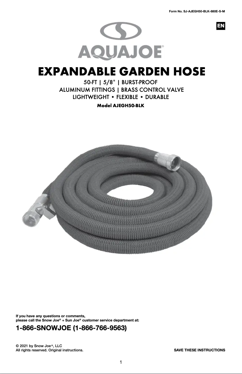 Página nº 1 - Manual de usuario Aqua Joe AJEGH50-BLK