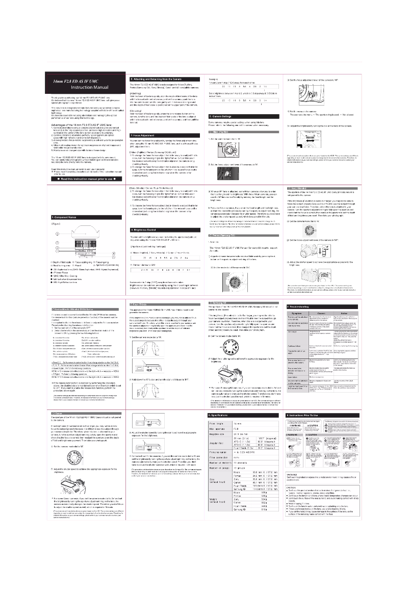 Imagen de la primera página del manual del dispositivo 14mm f/2.8 Aspherical IF ED UMC Nikon