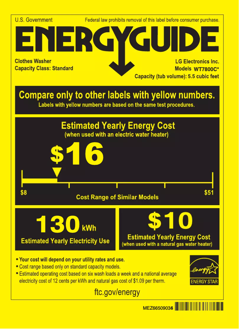 Página 1 del manual Etiqueta energética LG WT7800CV