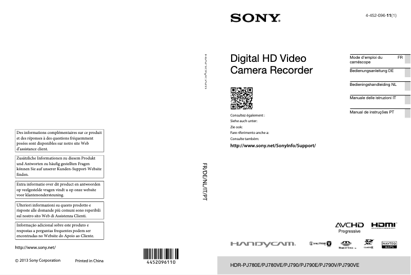 Imagen de la primera página del manual del dispositivo HDR-PJ780E