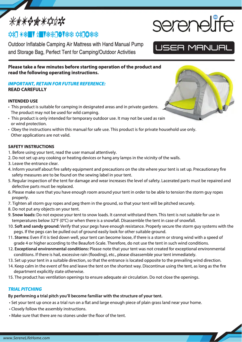 Página 1 del manual Manual de usuario SereneLife SLTENTAIR