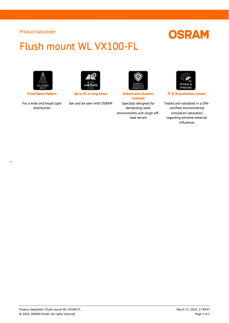 Página 1 del manual Ficha técnica Osram LEDriving WL VX100-FL