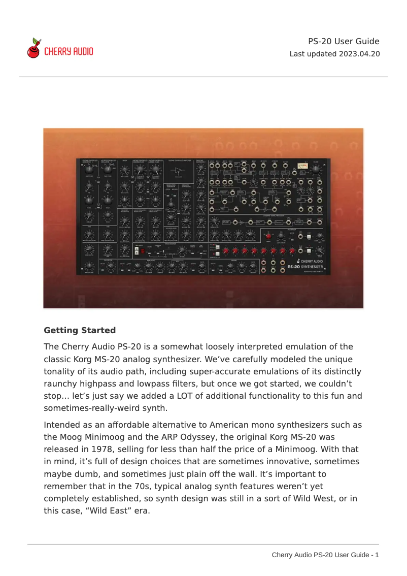 Página 1 del manual Manual de usuario Cherry Audio PS-20