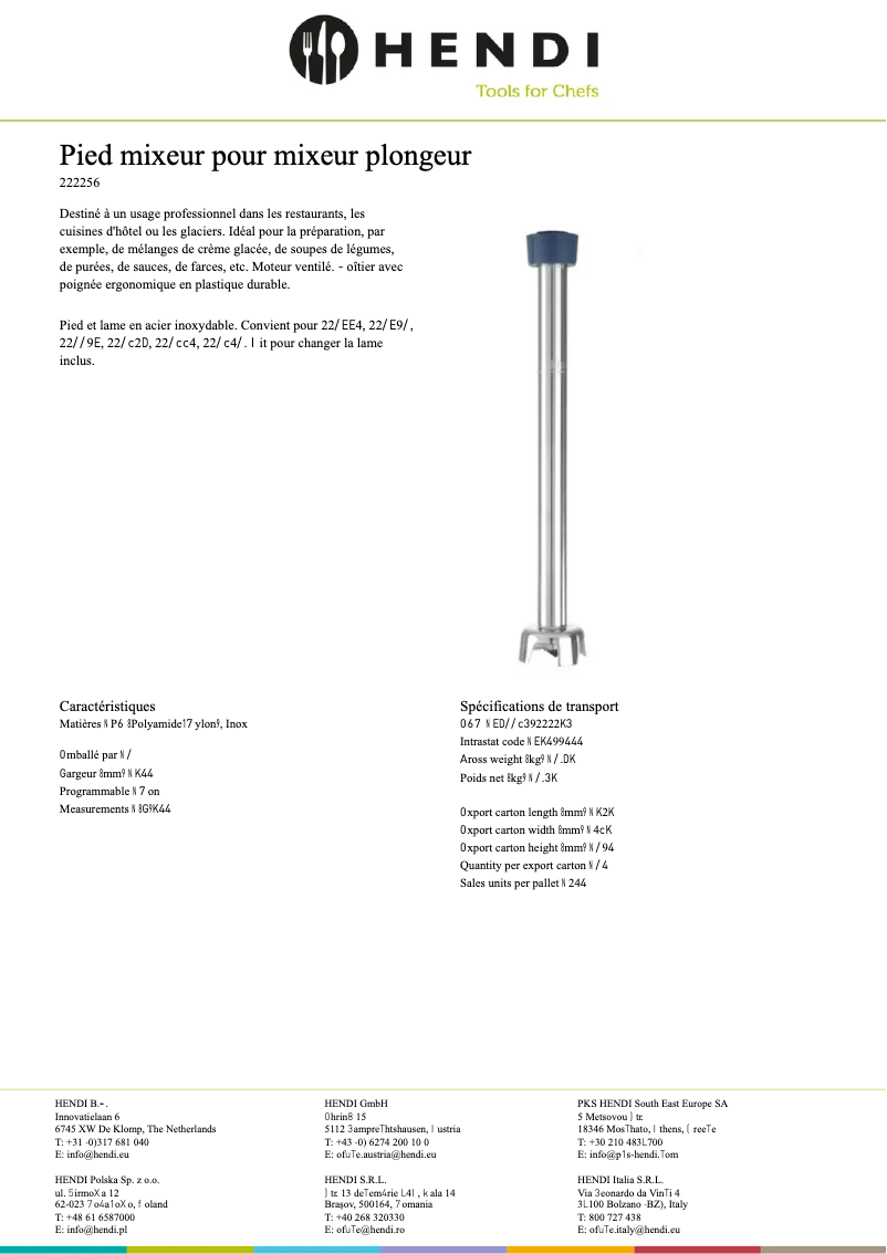 Página 1 del manual Ficha técnica Hendi 222232