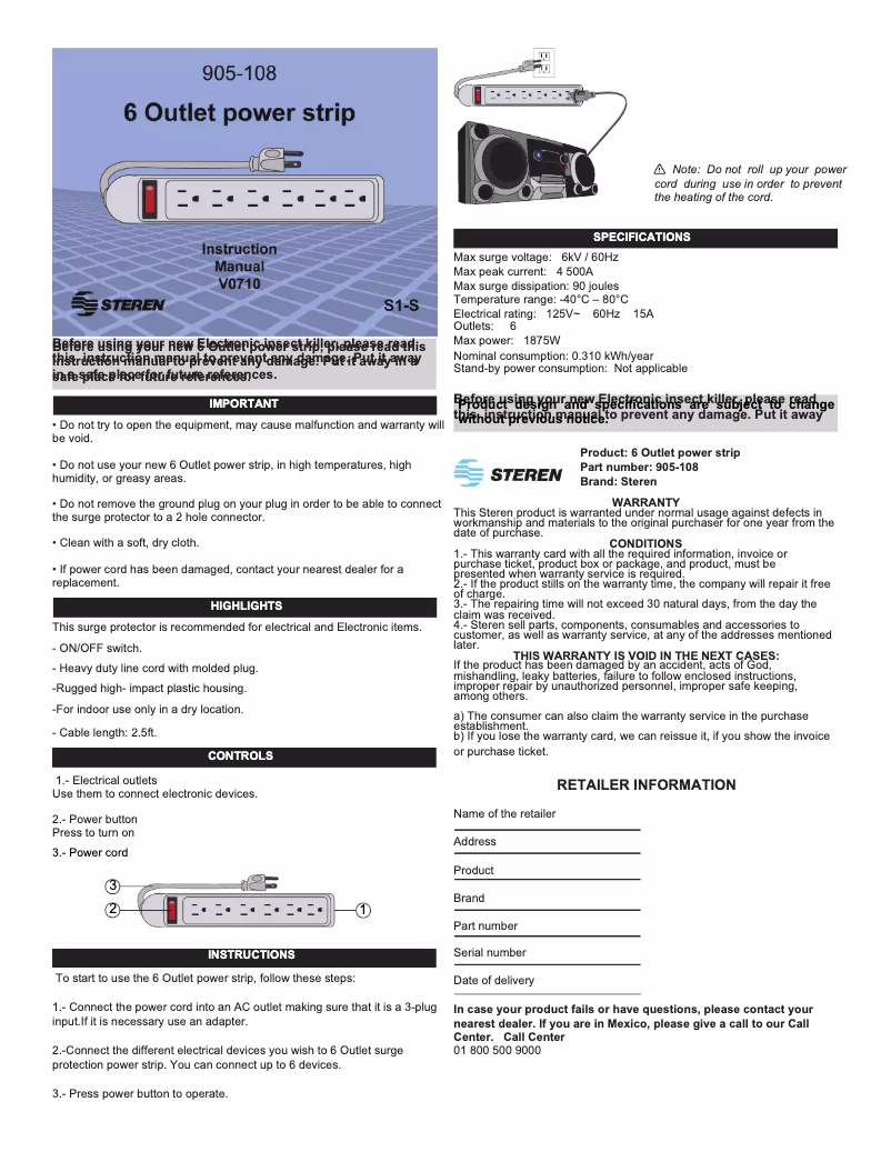Imagen de la primera página del manual del dispositivo 905-108