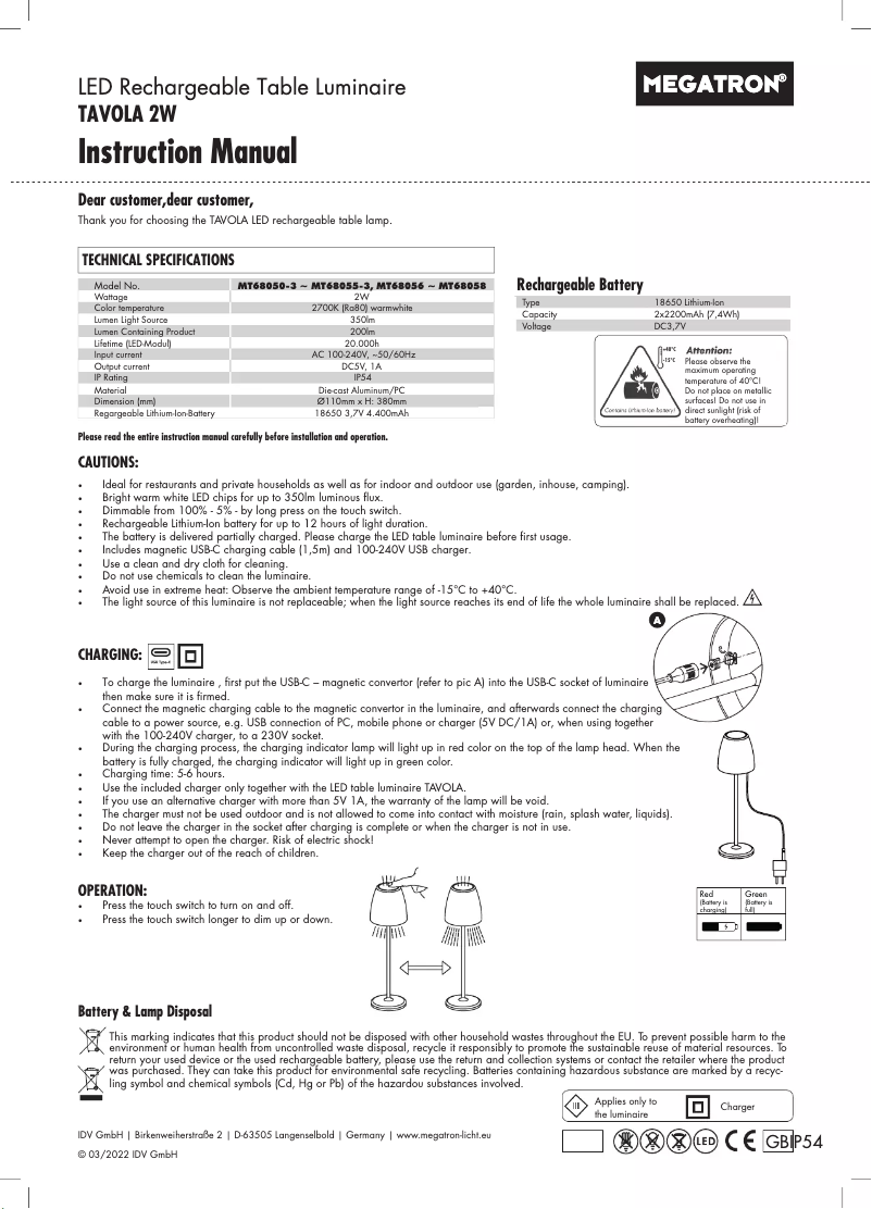 Página nº 1 - Manual de usuario Megatron TAVOLA