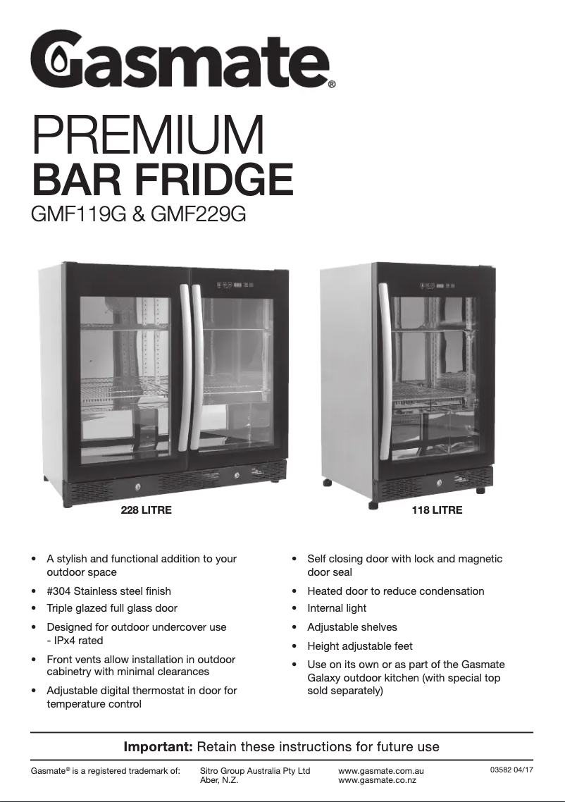 Imagen de la primera página del manual del dispositivo GMF119G