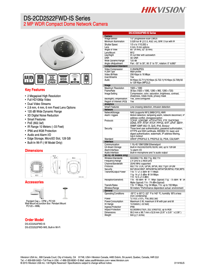 Página 1 del manual Folleto Hikvision DS-2CD2522FWD-IS