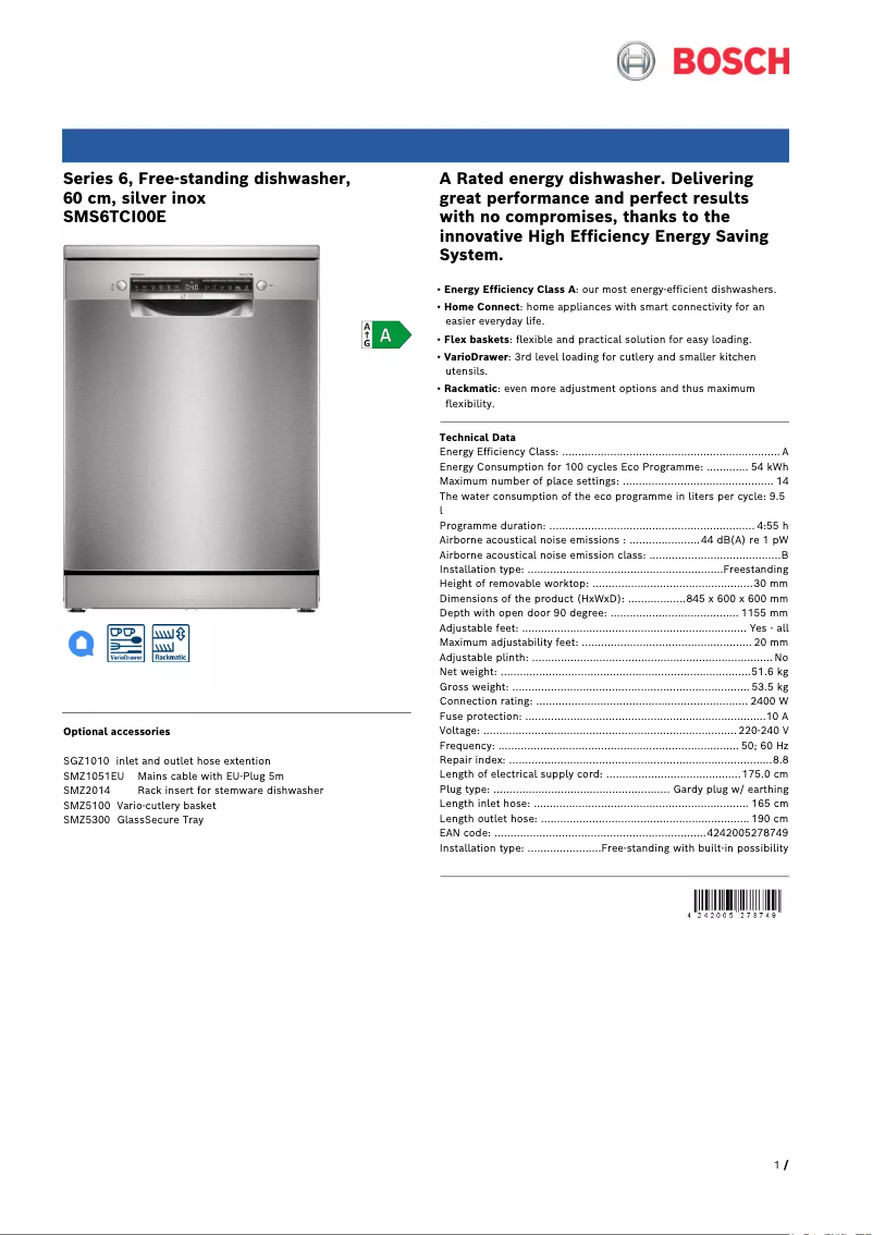 Página nº 1 - Ficha técnica Bosch SMS6TCI00E