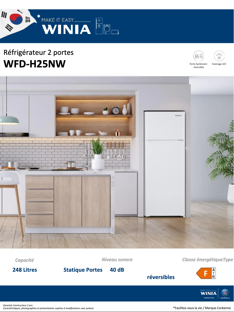 Página 1 del manual Ficha técnica Winia WFD-H25NW