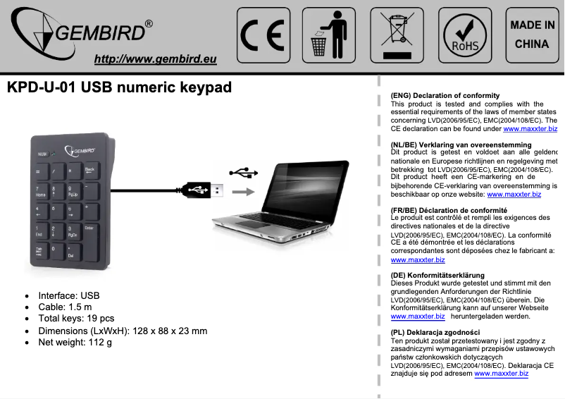 Imagen de la primera página del manual del dispositivo KPD-U-01