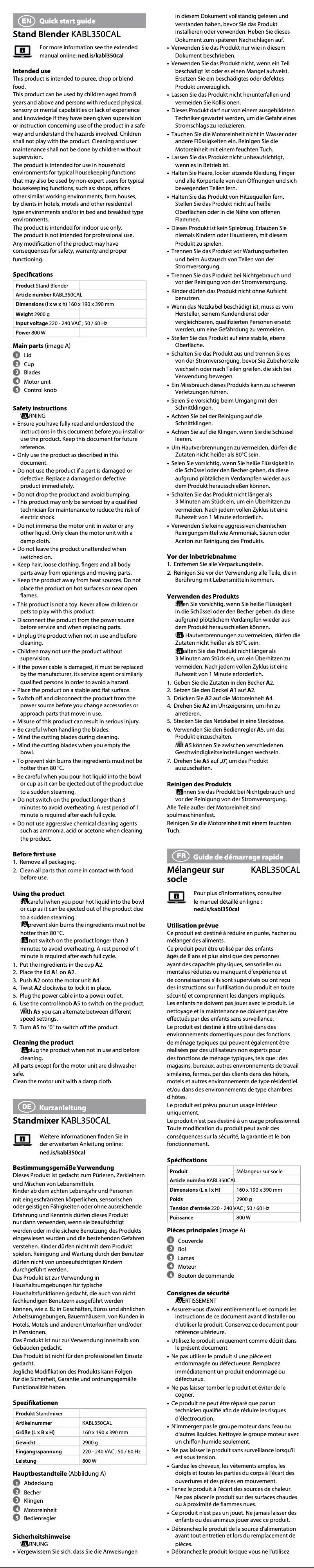 Imagen de la primera página del manual del dispositivo KABL350CAL