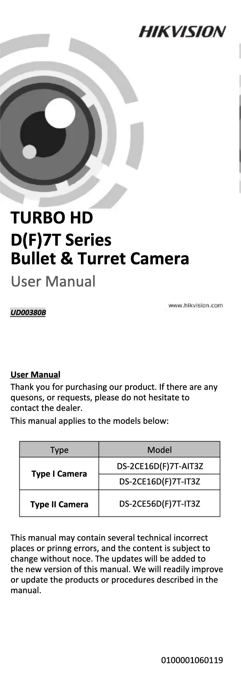 Página 1 del manual Manual de usuario Hikvision DS-2CE16D7T-(A)IT3Z