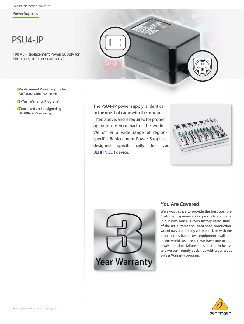 Página 1 del manual Manual de usuario Behringer PSU4-JP