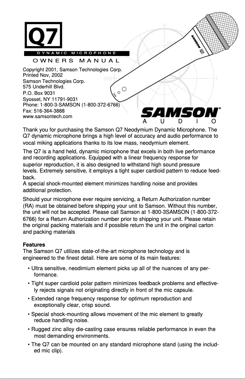 Página 1 del manual Manual de usuario Samson Q7